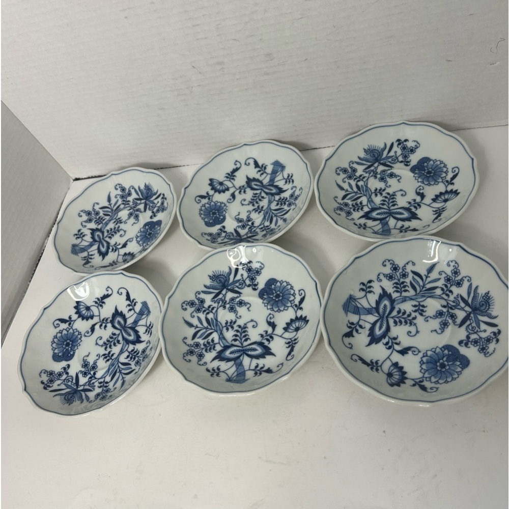 Vintage Blue Danube Tea Cup Saucers Set of 6 Floral Blue White 5.5”